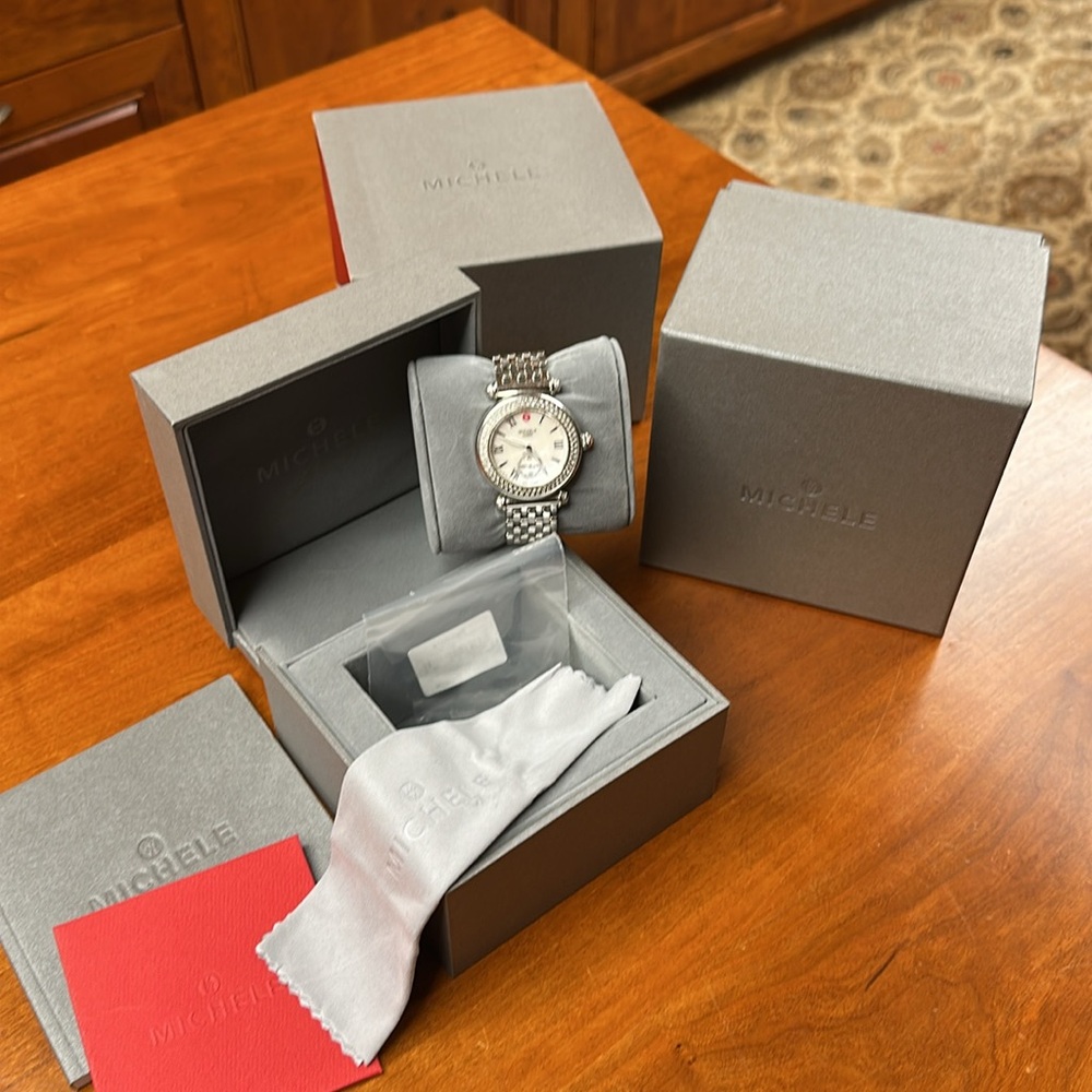 Michele Silver Watch with Diamond Accents